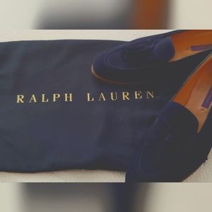 Blue suede loafers with tassels